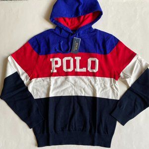 Polo Ralph Lauren "Polo" Pony Logo Hooded Cotton Pullover Sweater Color-Block